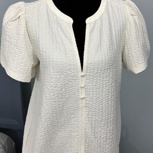 LOFT V-Neck Tunic Blouse White Medium